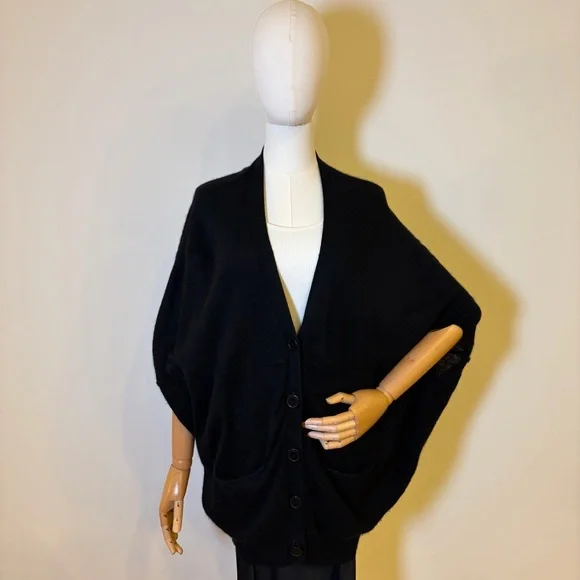 Aqua Cashmere 100% Cashmere Oversized Cardigan Black S NWOT